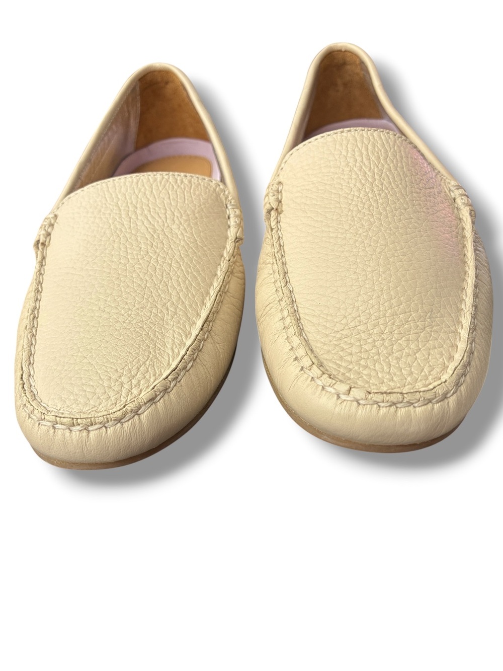 Peter Millar cream/ silver pebbled leather driving moccasins. New. Sz 6 - Picture 4 of 15